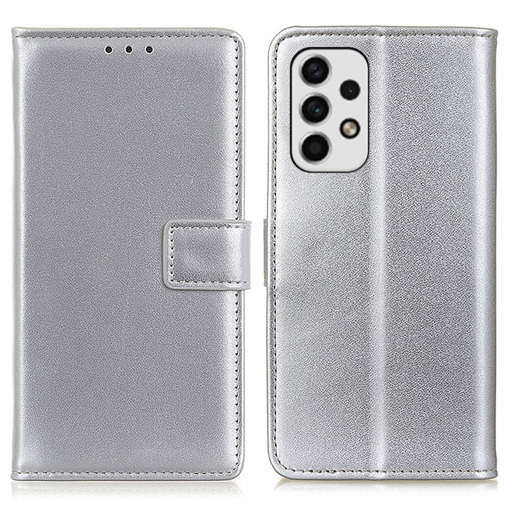 

For Samsung Galaxy A23 4G (165.4 x 76.9 x 8.4mm) Wallet Stand Function PU Leather + TPU Full Protection Phone Case - Silver, Galaxy A23 4G (165.4 x 76.9 x 8.4mm)