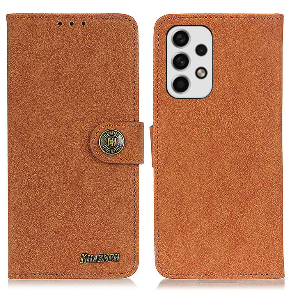 

KHAZHEN Vintage Split Leather Case for Samsung Galaxy A23 4G (165.4 x 76.9 x 8.4mm), Stitching Line Wallet Phone Stand Cover - Brown, Galaxy A23 4G (165.4 x 76.9 x 8.4mm)