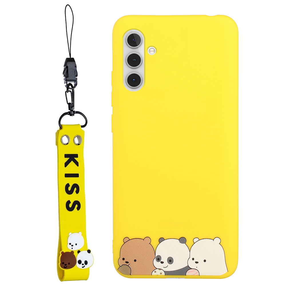 

Flexible TPU Phone Cover for Samsung Galaxy A13 5G Cute Pattern Phone Case with Silicone Short Lanyard - Yellow, Galaxy A13 5G