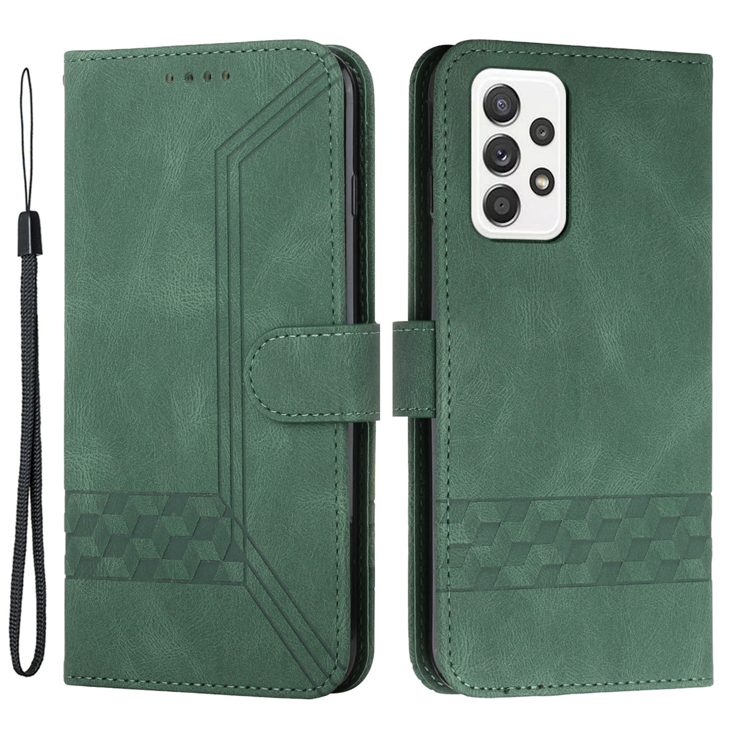 

YX0010 Series For Samsung Galaxy A73 5G Mobile Phone Case Stand Shockproof Rhombus and Lines Imprinting Phone Cover - Green, Samsung Galaxy A73 5G