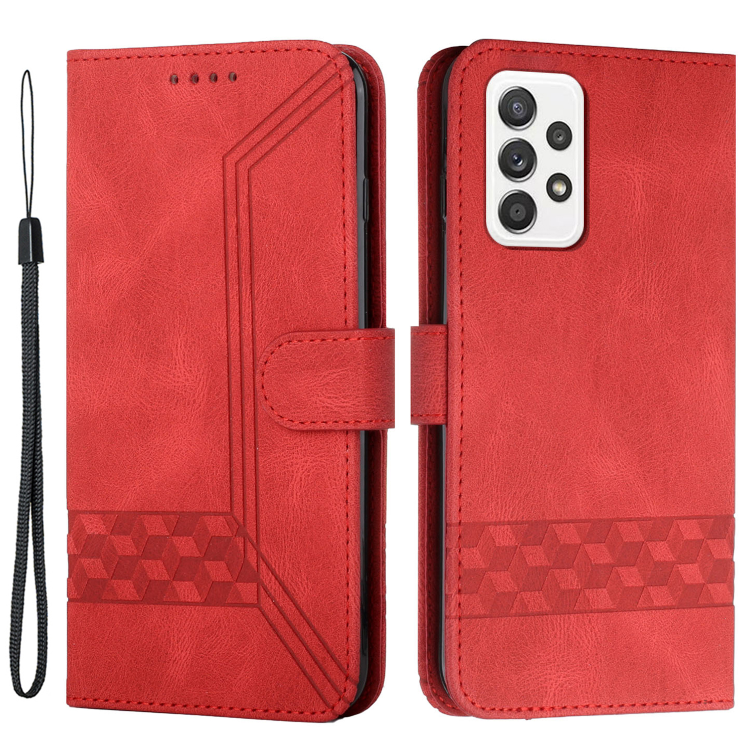 

YX0010 Series For Samsung Galaxy A73 5G Mobile Phone Case Stand Shockproof Rhombus and Lines Imprinting Phone Cover - Red, Samsung Galaxy A73 5G