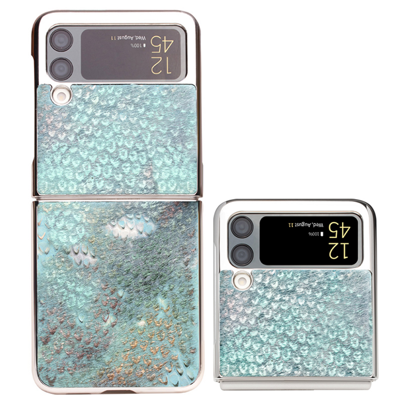 

Qialino Для Samsung Galaxy Z Flip3 5g Pattern Printed Подлинный Кожа - Синий, Samsung Galaxy Z Flip3 5G
