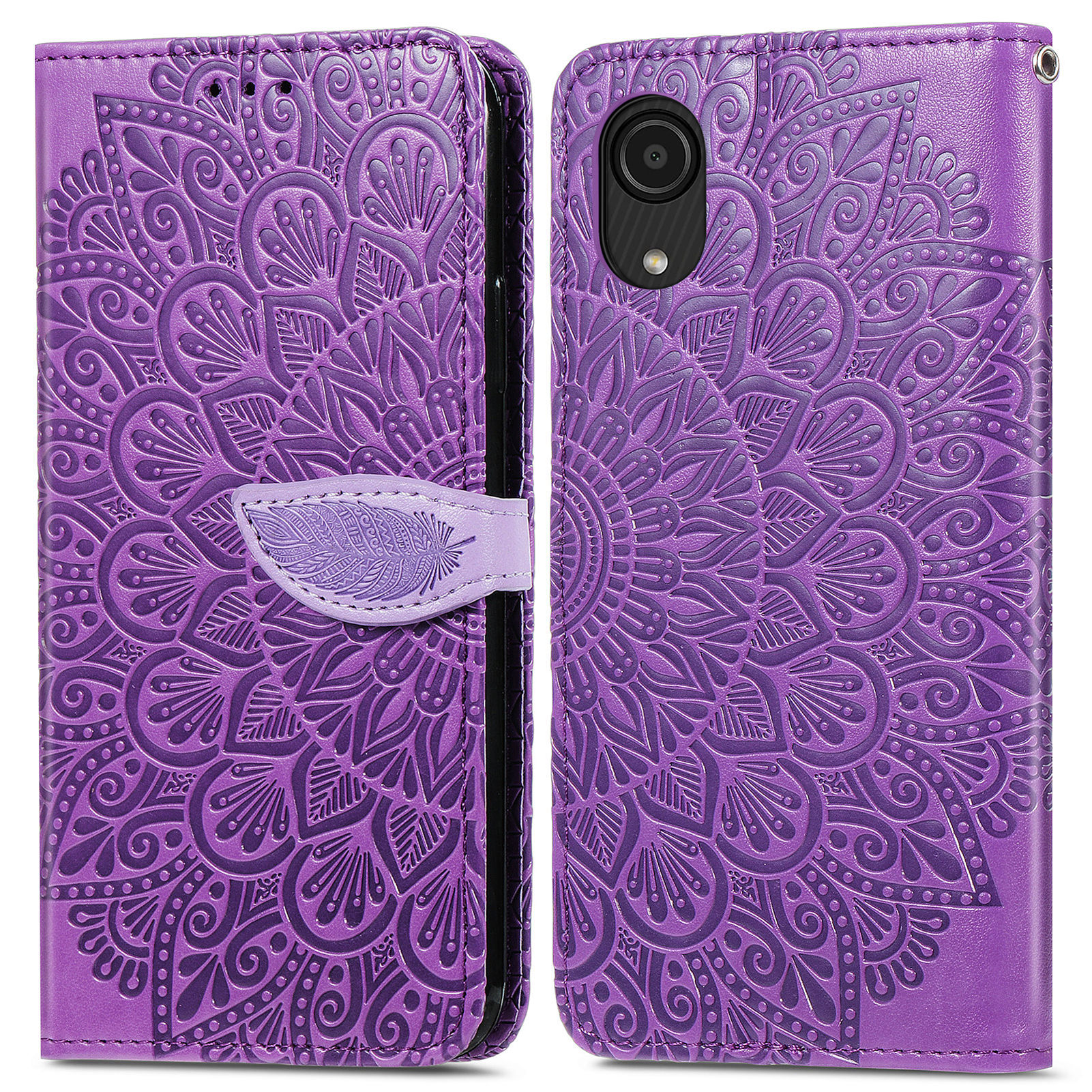 

For Samsung Galaxy A03 Core Cell Phone Case Imprinted Dream Wings Pattern TPU+PU Leather Folio Stand Function Wallet Flip Cover with Strap - Purple, Samsung Galaxy A03 Core