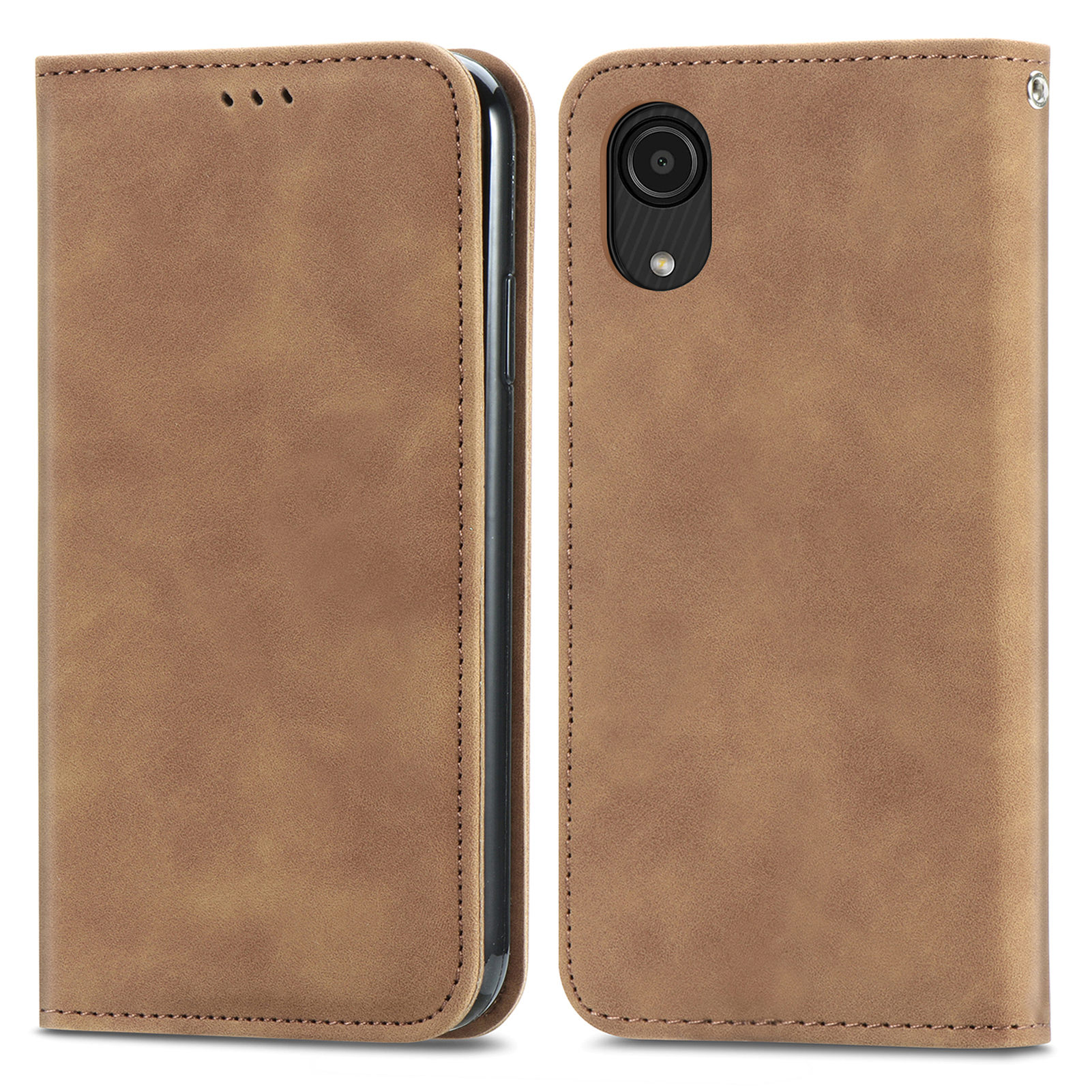 

For Samsung Galaxy A03 Core Auto-absorbed Magnetic Closing Retro Skin-touch Feeling Case Stand Card Slots PU Leather Cover - Brown, Samsung Galaxy A03 Core