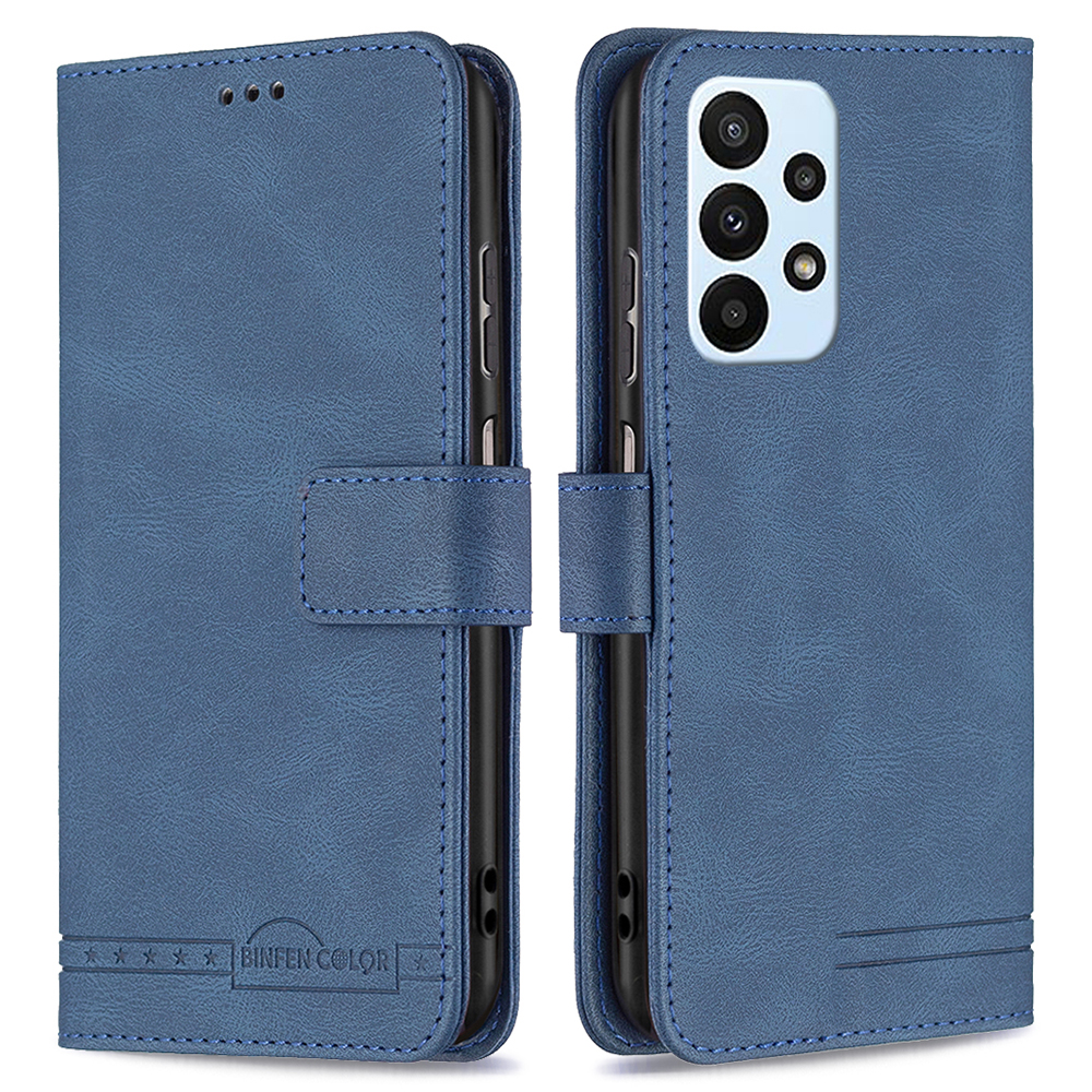 

BINFEN COLOR BF09 PU Leather Flip Stand Cover for Samsung Galaxy A23 4G / 5G (Global Version), RFID Blocking TPU Protective Interior Case with Wallet Function - Blue, Galaxy A23 4G