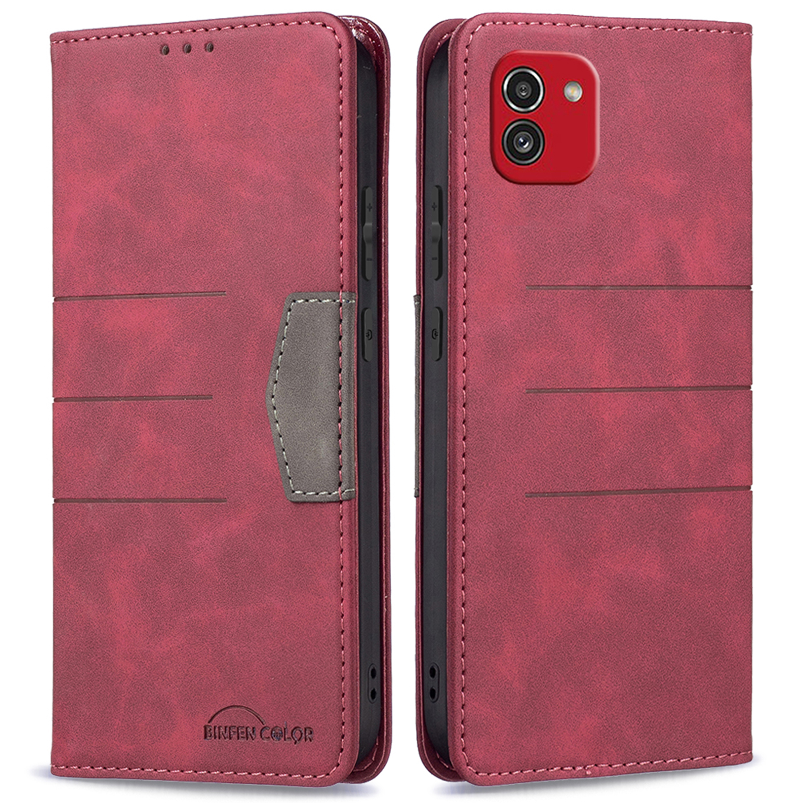 

BINFEN COLOR BF Leather Case Series-1 for Samsung Galaxy A03 (166.5 x 75.98 x 9.14mm) 10 Color Splicing PU Leather Lines Imprinted Stand Phone Case with Wallet - Red, Samsung Galaxy A03 (166.5 x 75.98 x 9.14mm)
