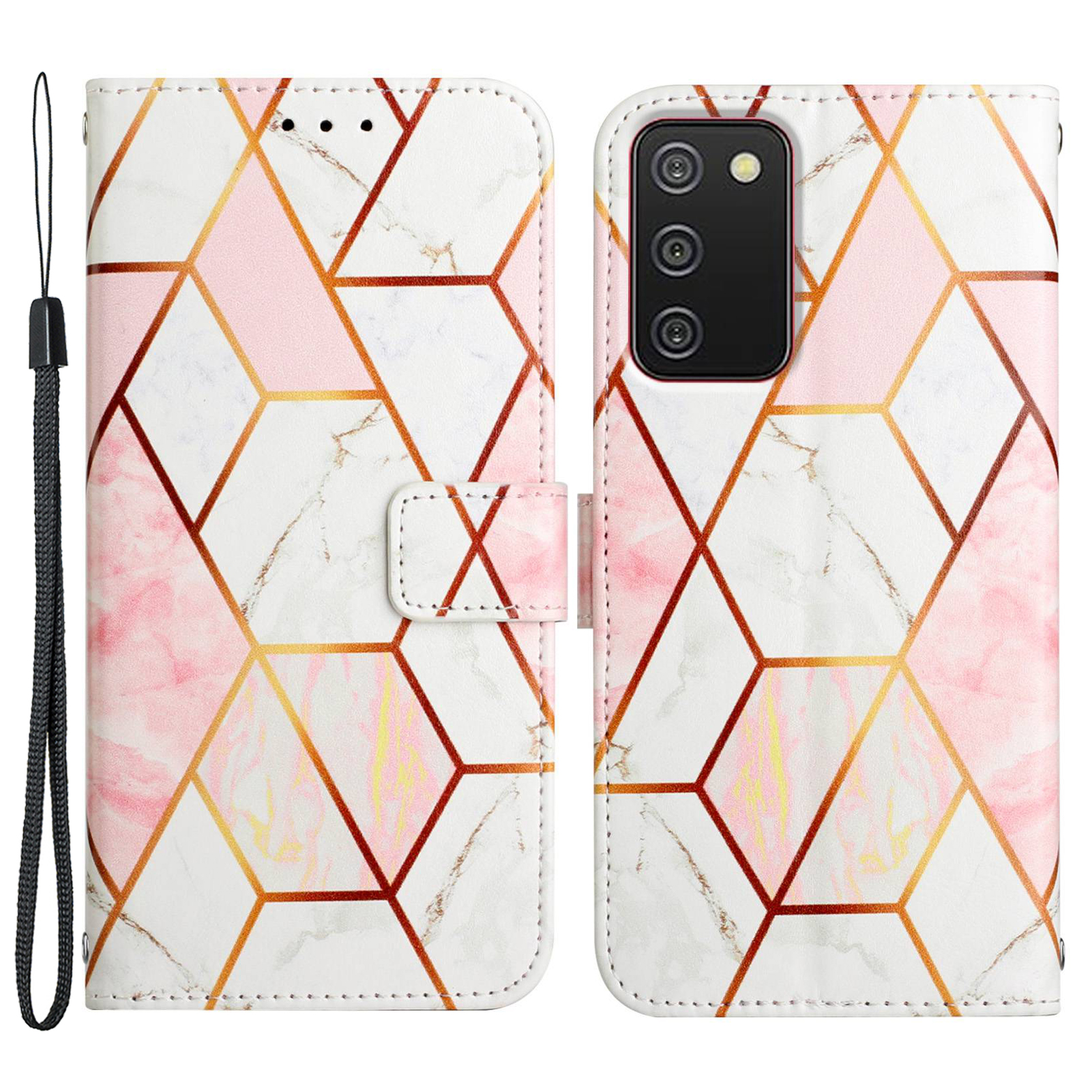 

YB Pattern Printing Leather Series-5 Для Samsung Galaxy A02s (166,5x75,9x9,2 Мм) Флип-телефона Флип-чел. - Розовый Белый LS002, Galaxy A02s (166.5x75.9x9.2mm)