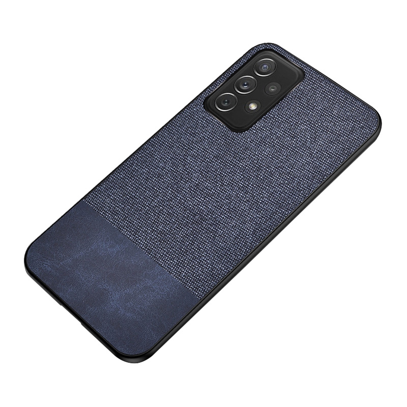 

For Samsung Galaxy A33 5G Splicing Cloth Texture PU Leather Coated TPU + PC Phone Case Protective Cover - Blue, Samsung Galaxy A33 5G