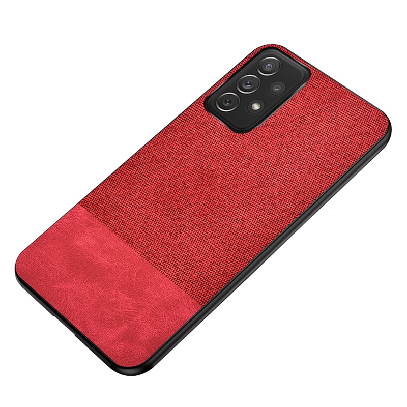 

For Samsung Galaxy A33 5G Splicing Cloth Texture PU Leather Coated TPU + PC Phone Case Protective Cover - Red, Samsung Galaxy A33 5G