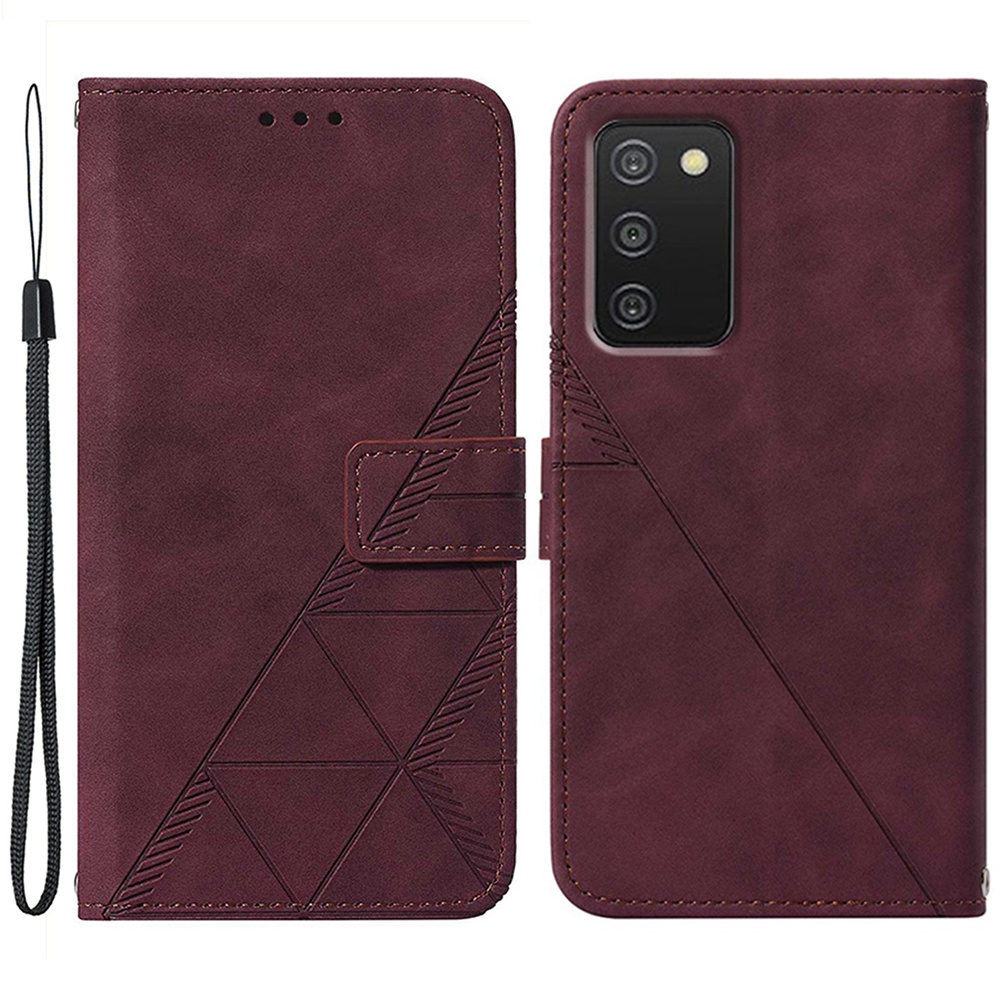 

For Samsung Galaxy A03s (165.8 x 75.9 x 9.1mm) (US Version) YB Imprinting Pattern Series-1 PU Leather Wallet Stand Cover Imprinted Lines TPU Inner Shell Flip Cover with Strap - Wine Red, Samsung Galaxy A03s (165.8 x 75.9 x 9.1mm) (US Version)