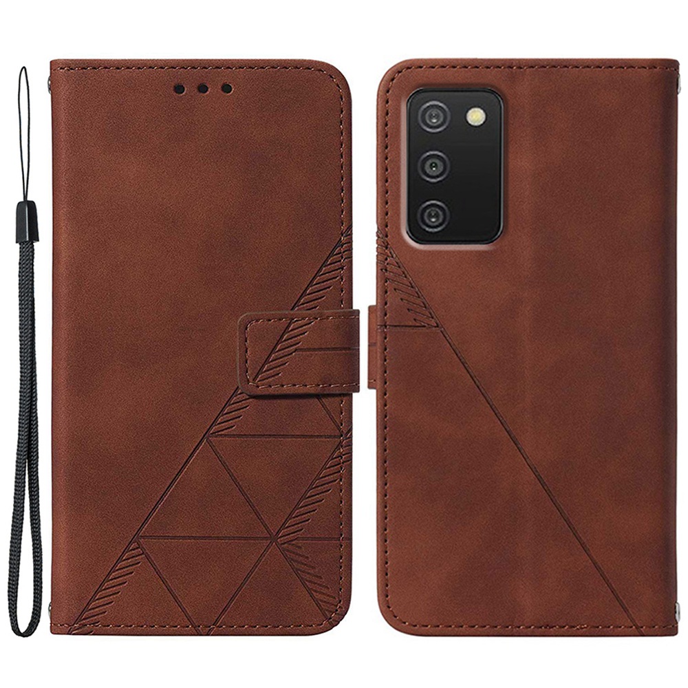 

For Samsung Galaxy A03s (165.8 x 75.9 x 9.1mm) (US Version) YB Imprinting Pattern Series-1 PU Leather Wallet Stand Cover Imprinted Lines TPU Inner Shell Flip Cover with Strap - Brown, Samsung Galaxy A03s (165.8 x 75.9 x 9.1mm) (US Version)