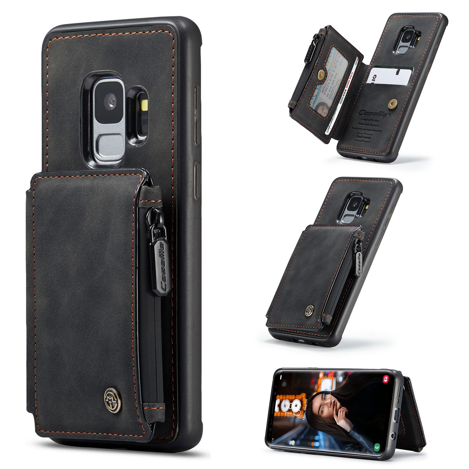 

Caseme C20 Series Serie Cute Shell Shell Shell Для Samsung Galaxy S9, Магнитная Закрывающаяся Пласто - Черный, Galaxy S9