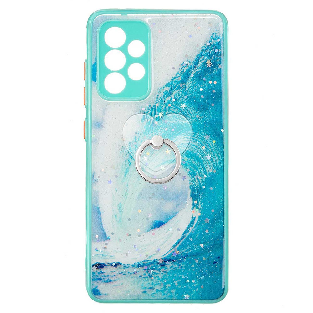 

Anti-Drop Phone Cover for Samsung Galaxy A73 5G Pattern Printed PC + TPU Slim Case Shockproof Precise Cutout Shell with Kickstand - Wave, Samsung Galaxy A73 5G