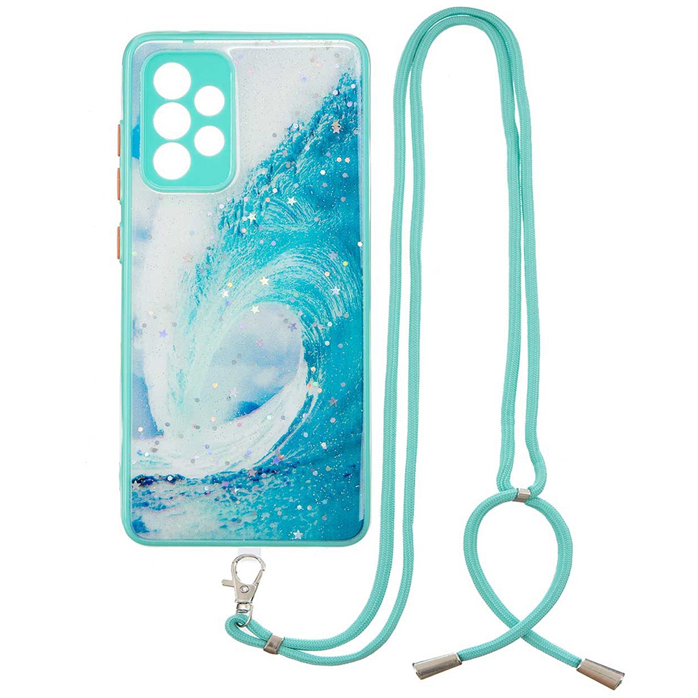 

For Samsung Galaxy A73 5G Pattern Printing Precise Cutouts Protective Case PC + TPU Anti-scratch Phone Cover with Shoulder Strap - Sea Wave, Samsung Galaxy A73 5G