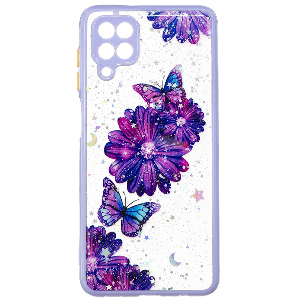 

For Samsung Galaxy A22 4G (EU Version) Phone Case Pattern Printing Precise Cutout PC + TPU Back Cover - Purple Flower and Butterfly, Galaxy A22 4G (EU Version)
