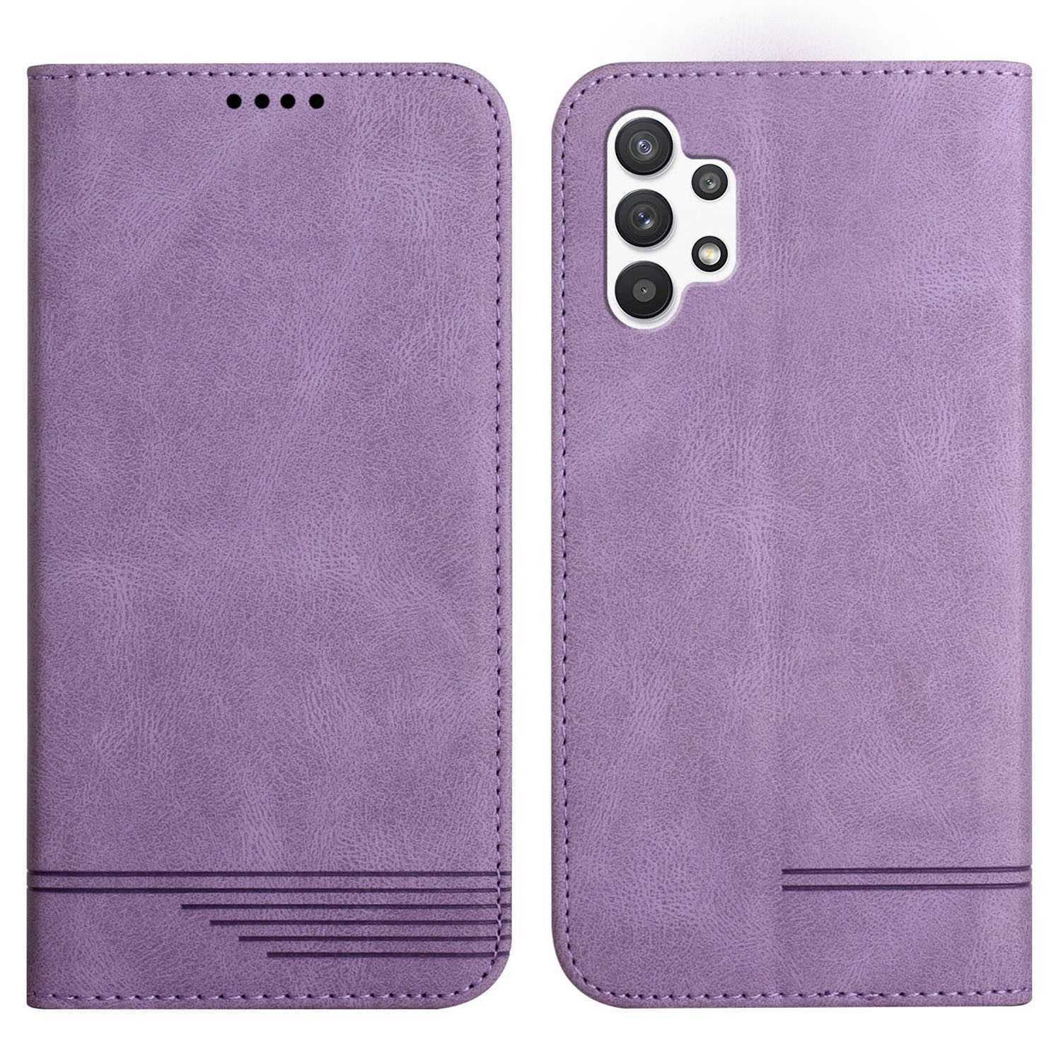 

For Samsung Galaxy A13 4G Cell Phone Cover Business Style Magnetic Auto Closing Foldable Stand PU Leather Wallet Case - Purple, Galaxy A13 4G