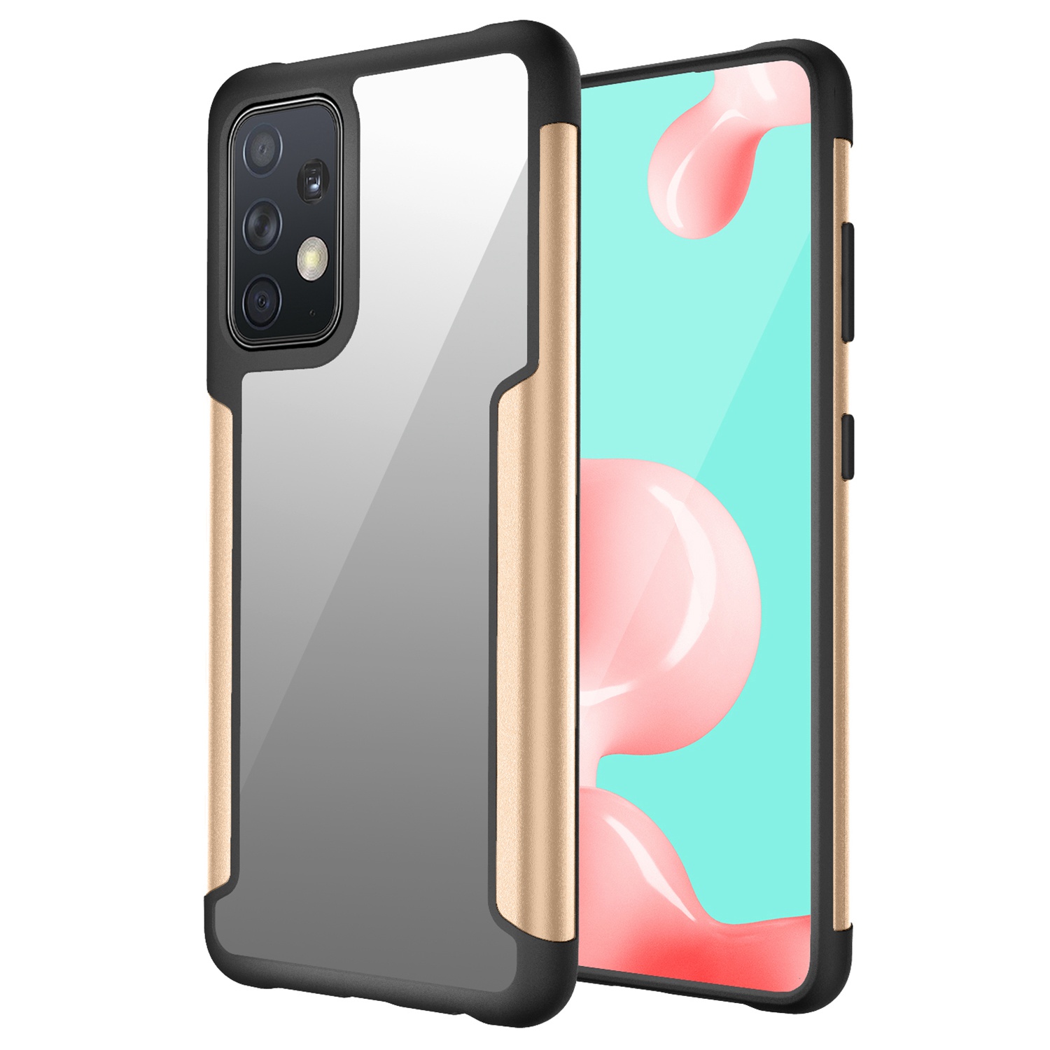 

For Samsung Galaxy A52 4G/5G/A52s 5G Metal + TPU + Clear PC Hybrid Transparent Back Protective Mobile Phone Case - Gold, Samsung Galaxy A52s 5G