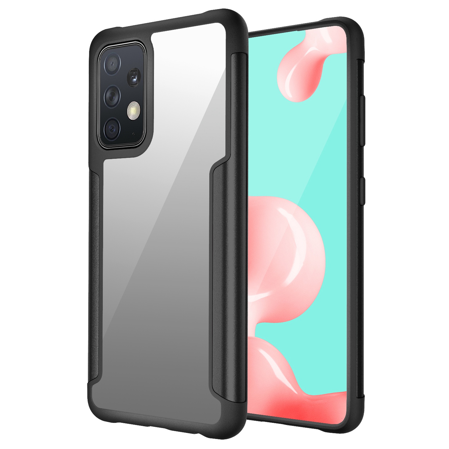 

For Samsung Galaxy A52 4G/5G/A52s 5G Metal + TPU + Clear PC Hybrid Transparent Back Protective Mobile Phone Case - Black, Samsung Galaxy A52s 5G
