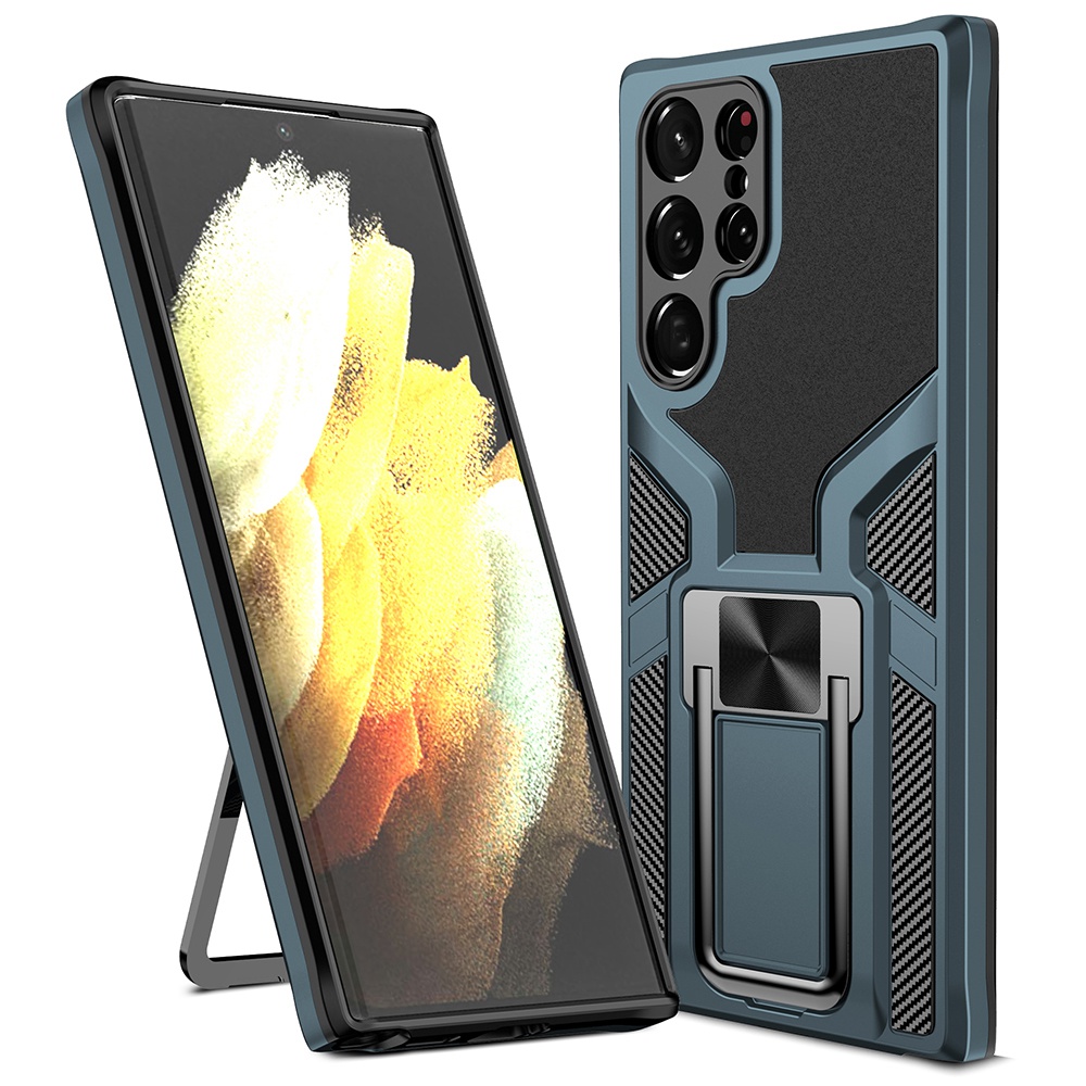 

Armor Series for Samsung Galaxy S22 Ultra 5G Drop Protection Car Mount Kickstand Hybrid Hard PC Soft TPU Protective Case - Blue, Galaxy S22 Ultra 5G