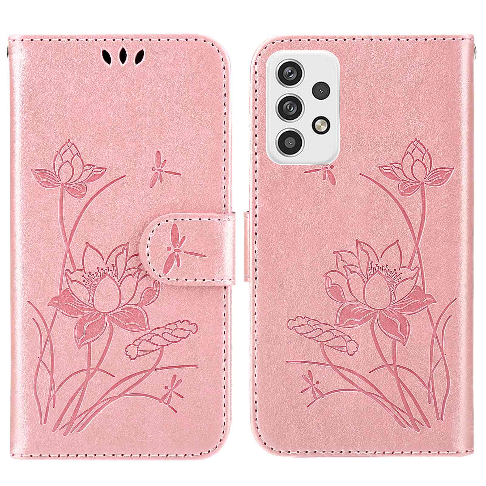 

Для Samsung Galaxy A13 4G/5G Импринтинг Lotus Chace Case Кожаный Кошелек Подставка Для Полной Защиты - Розовый, Galaxy A13 4G