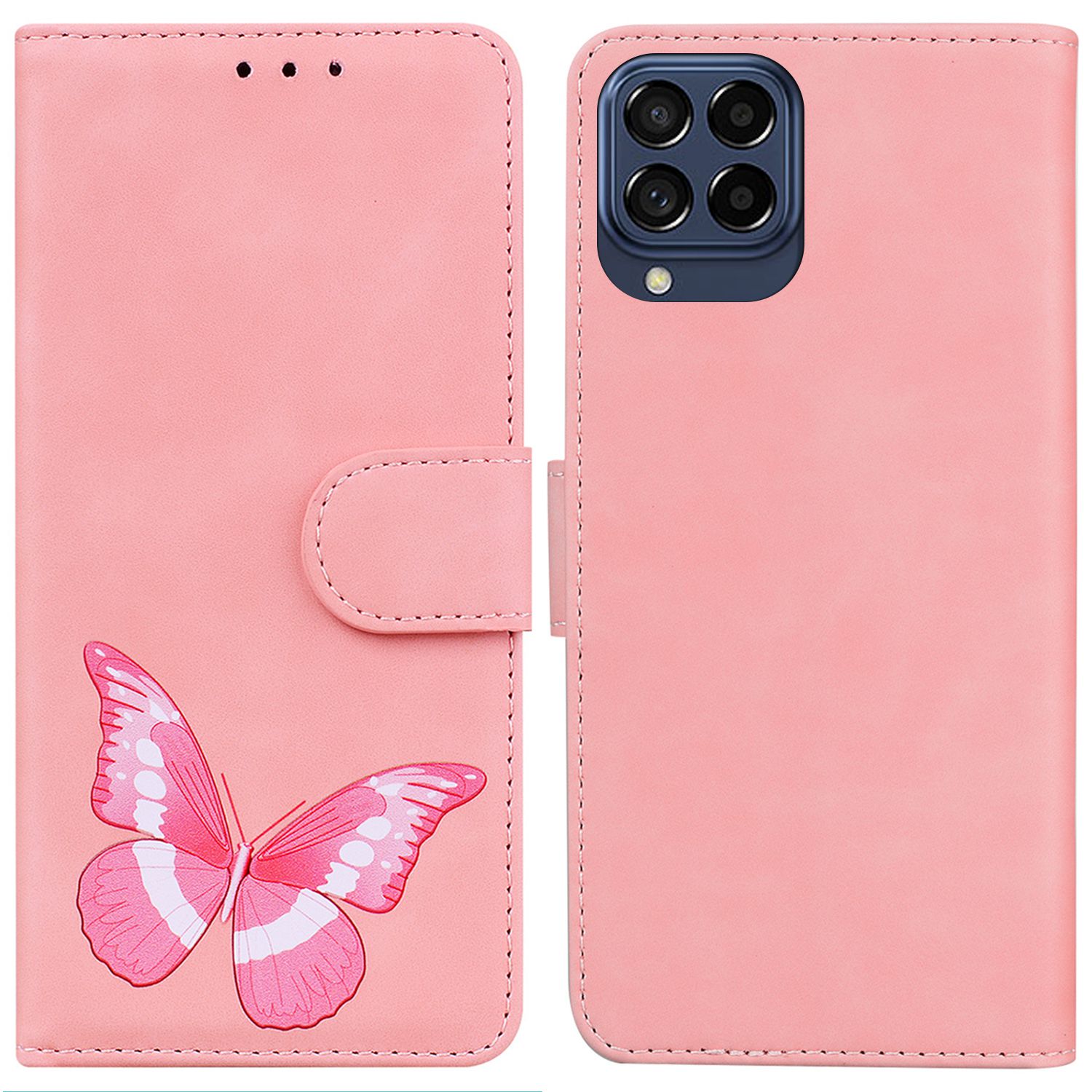 

For Samsung Galaxy M53 5G Skin-touch PU Leather Case Butterfly Pattern Printing Phone Cover with Stand Wallet - Pink, Galaxy M53 5G