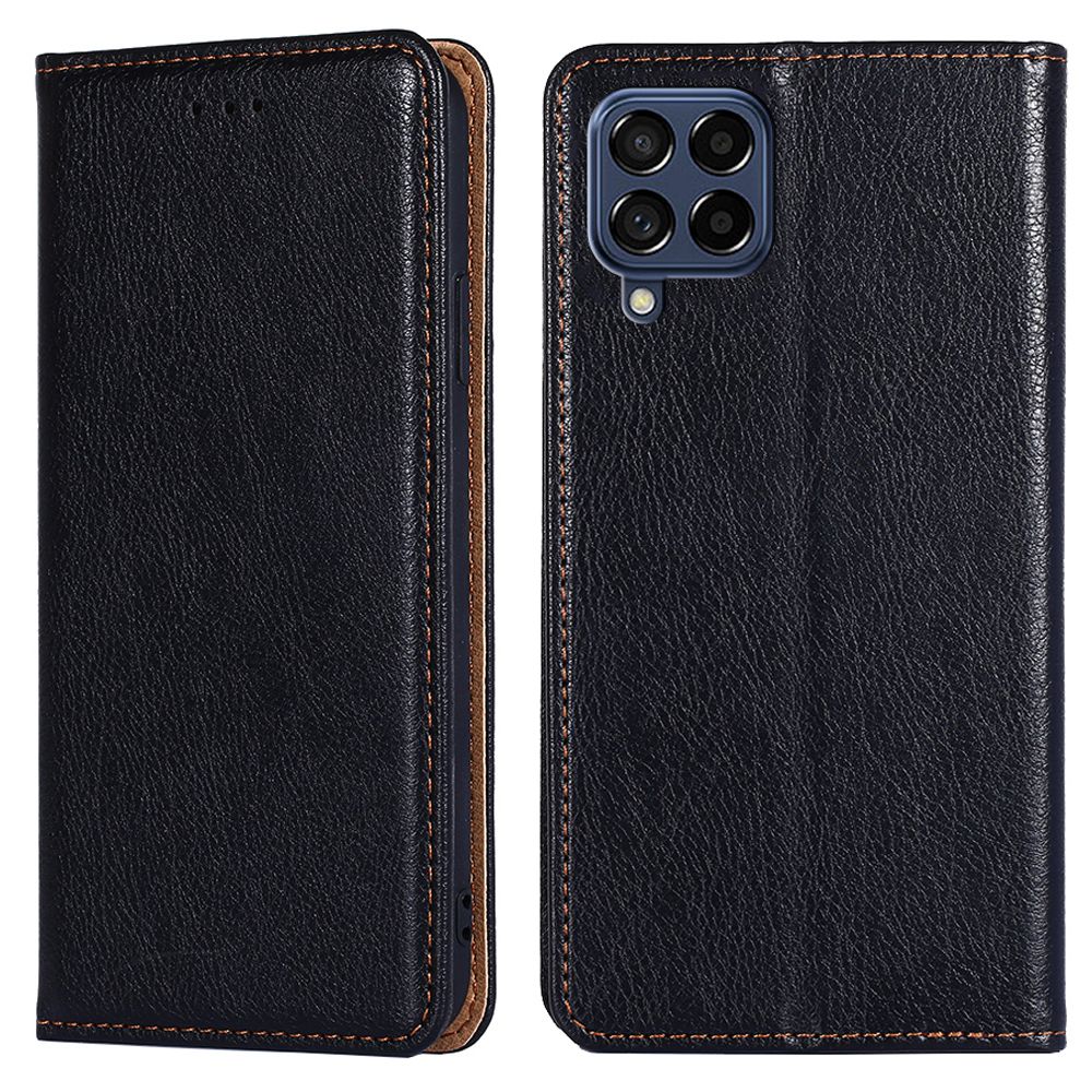 

For Samsung Galaxy M53 5G Scratch-resistant PU Leather Wallet Case Anti-fall Magnetic Auto-absorbed Stand Phone Shell - Black, Galaxy M53 5G