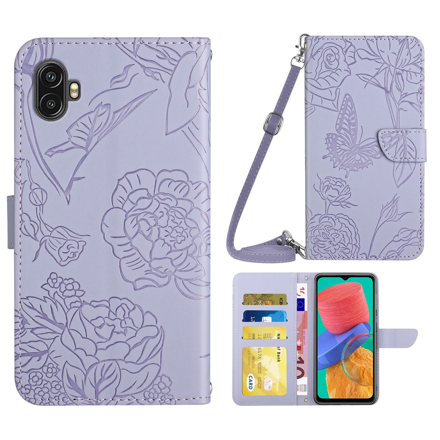 

Для Samsung Galaxy Xcover Pro 2 Отпечатанные Бабочки Цветы Кожа Ощущение Кожи Кожи На Плече - Светло-фиолетовый, Galaxy Xcover Pro 2