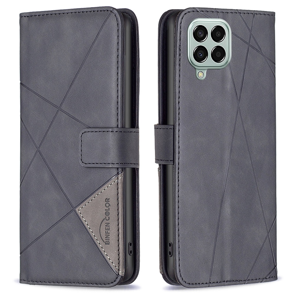 

BINFEN COLOR BF Imprinting Pattern Series-2 for Samsung Galaxy M33 5G (Global Version) 05 Imprinting Geometric Pattern Shockproof PU Leather Wallet Cover Phone Stand Case - Black, Galaxy M33 5G (Global Version)