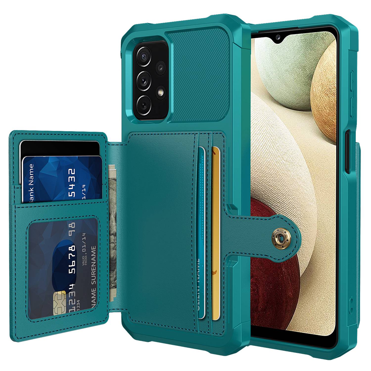 

ZM03 Phone Case for Samsung Galaxy A13 5G / A04s 4G (164.7 x 76.7 x 9.1 mm) / M32 5G / A32 5G Wallet Kickstand Style Shockproof TPU + PU Leather Phone Cover with Magnetic Metal Sheet - Green, Galaxy M32 5G