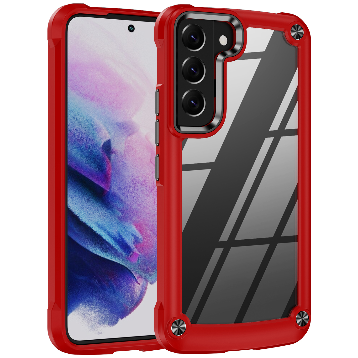 

Mobile Phone Case for Samsung Galaxy S22+ 5G, Scratch-resistant PC+TPU Hybrid Protective Cover Case with Strap - Red/Black, Galaxy S22+ 5G