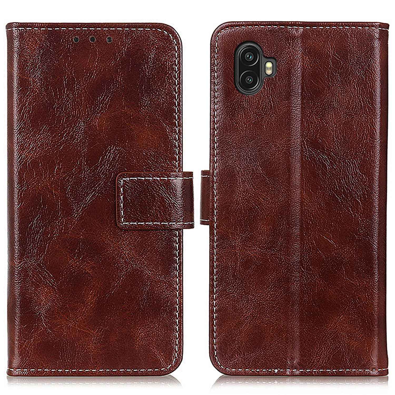 

For Samsung Galaxy Xcover Pro 2 Book Style Vintage PU Leather Cover Crazy Horse Texture Phone Case with Wallet Stand - Brown, Galaxy Xcover Pro 2