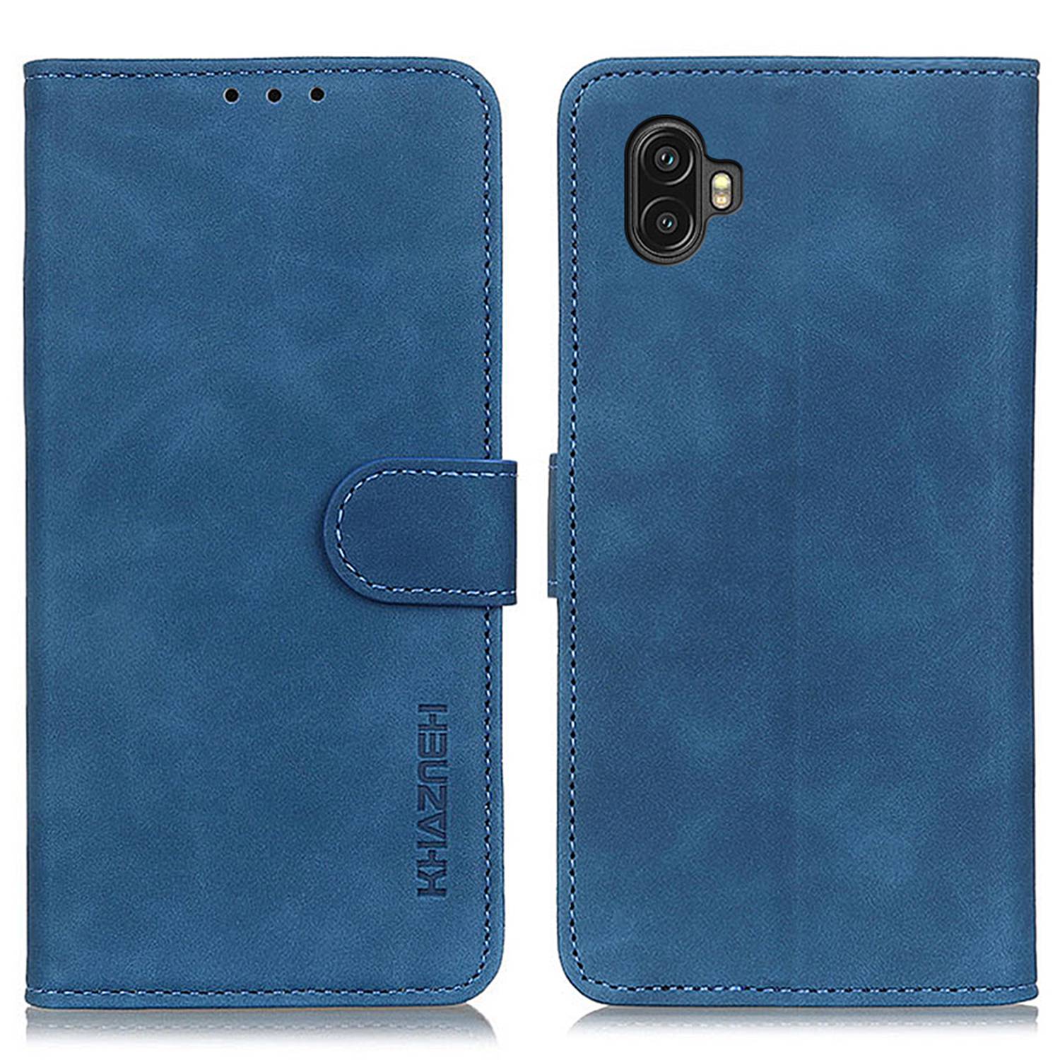 

KHAZNEH for Samsung Galaxy Xcover Pro 2 Retro Texture PU Leather Stand Folio Case Wallet Style TPU Fully Wrapped Cover - Blue, Galaxy Xcover Pro 2