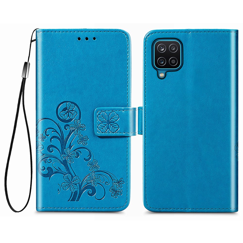 

For Samsung Galaxy M53 5G Four-leaf Clover Imprinted PU Leather Stand Case Shockproof Phone Wallet Cover - Blue, Galaxy M53 5G