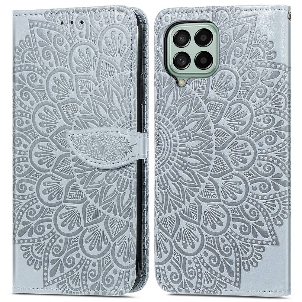 

For Samsung Galaxy M53 5G Imprinted Dream Wings Series PU Leather Wallet Cover Adjustable Stand Shockproof Phone Case - Grey, Galaxy M53 5G