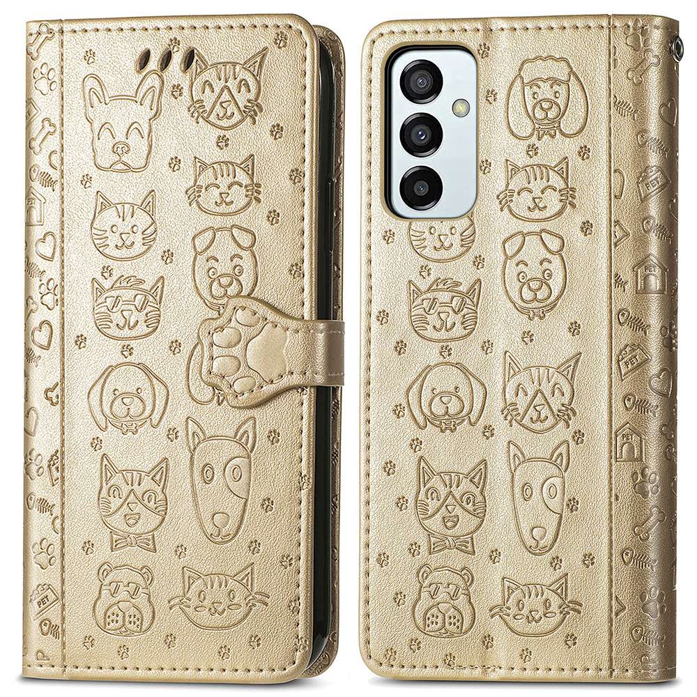

Для Samsung Galaxy M23 5G/F23 5G Cat Patter Pattern Pucting Кожа + Тпу - Золото, Galaxy M23 5G