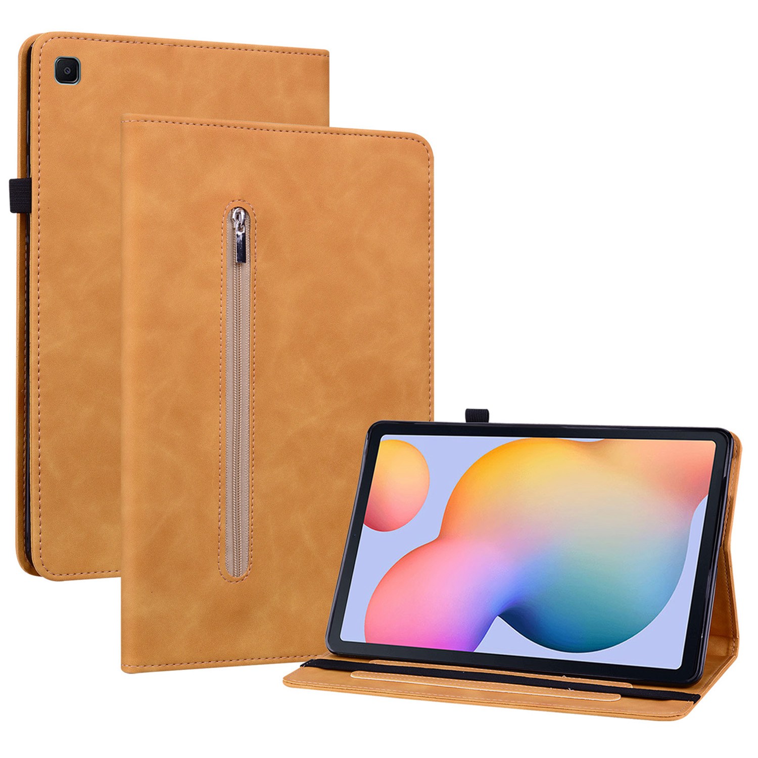 

For Samsung Galaxy Tab S6 Lite/Tab S6 Lite (2022) Solid Color Tablet Case with Zipper Pocket PU Leather Tablet Protective Cover Wallet Stand - Yellow, Galaxy Tab S6 Lite