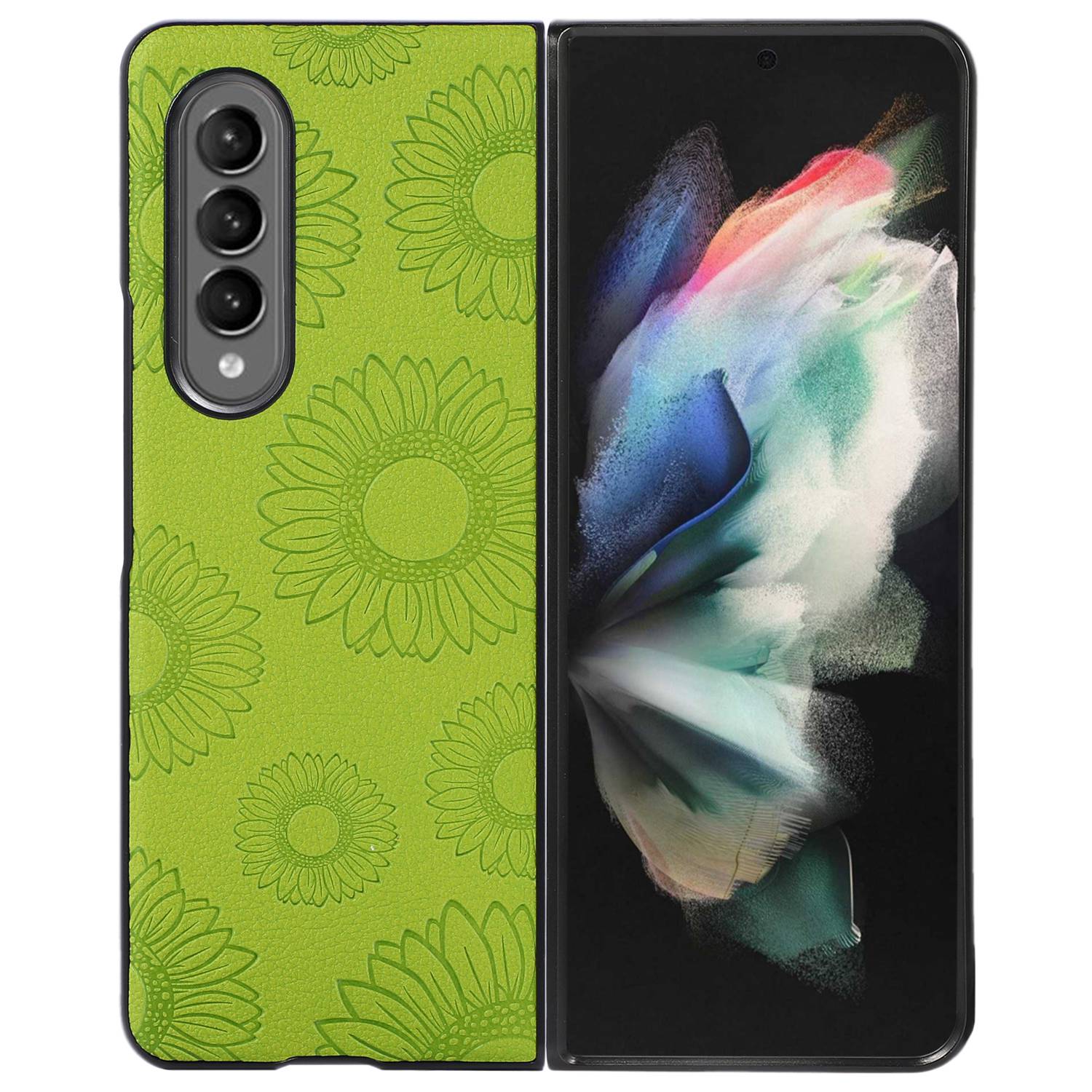 

Für Samsung Galaxy Z Fold3 5G Sonnenblumenmuster Geprägtes Schocksicheres Anti-fall-pu-leder-pc-telefonhülle Geprägt - Hellgrün, Galaxy Z Fold3 5G
