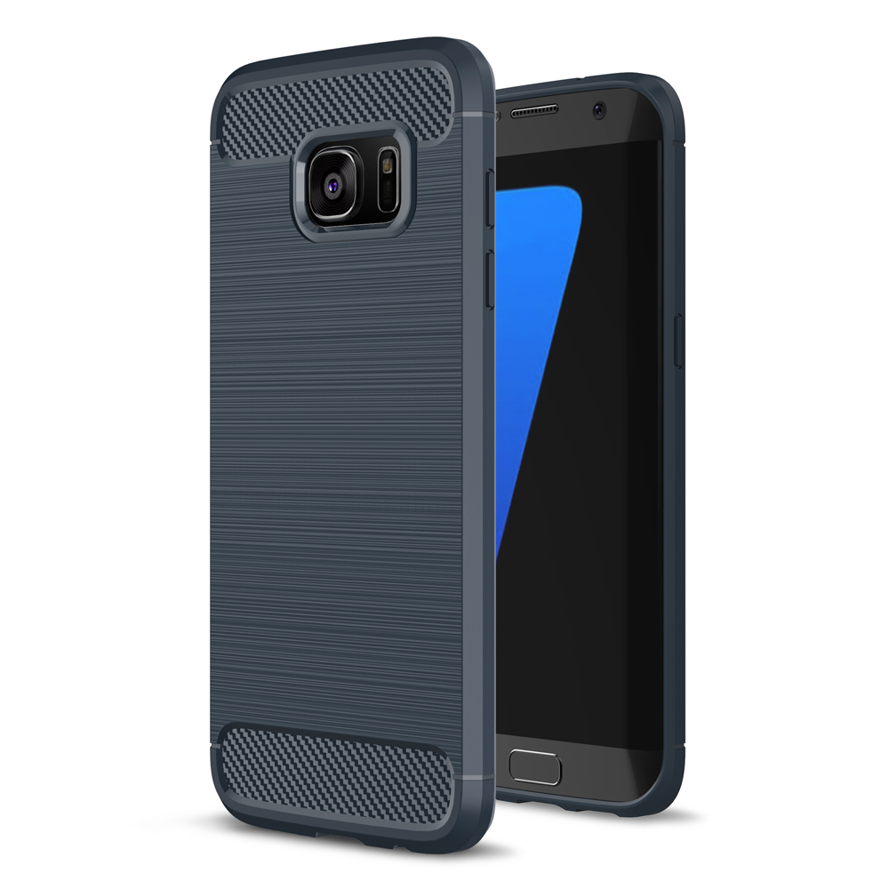 

Carbon Fibre Brushed TPU Phone Case for Samsung Galaxy S7 edge SM-G935 - Dark Blue, Galaxy S7 edge