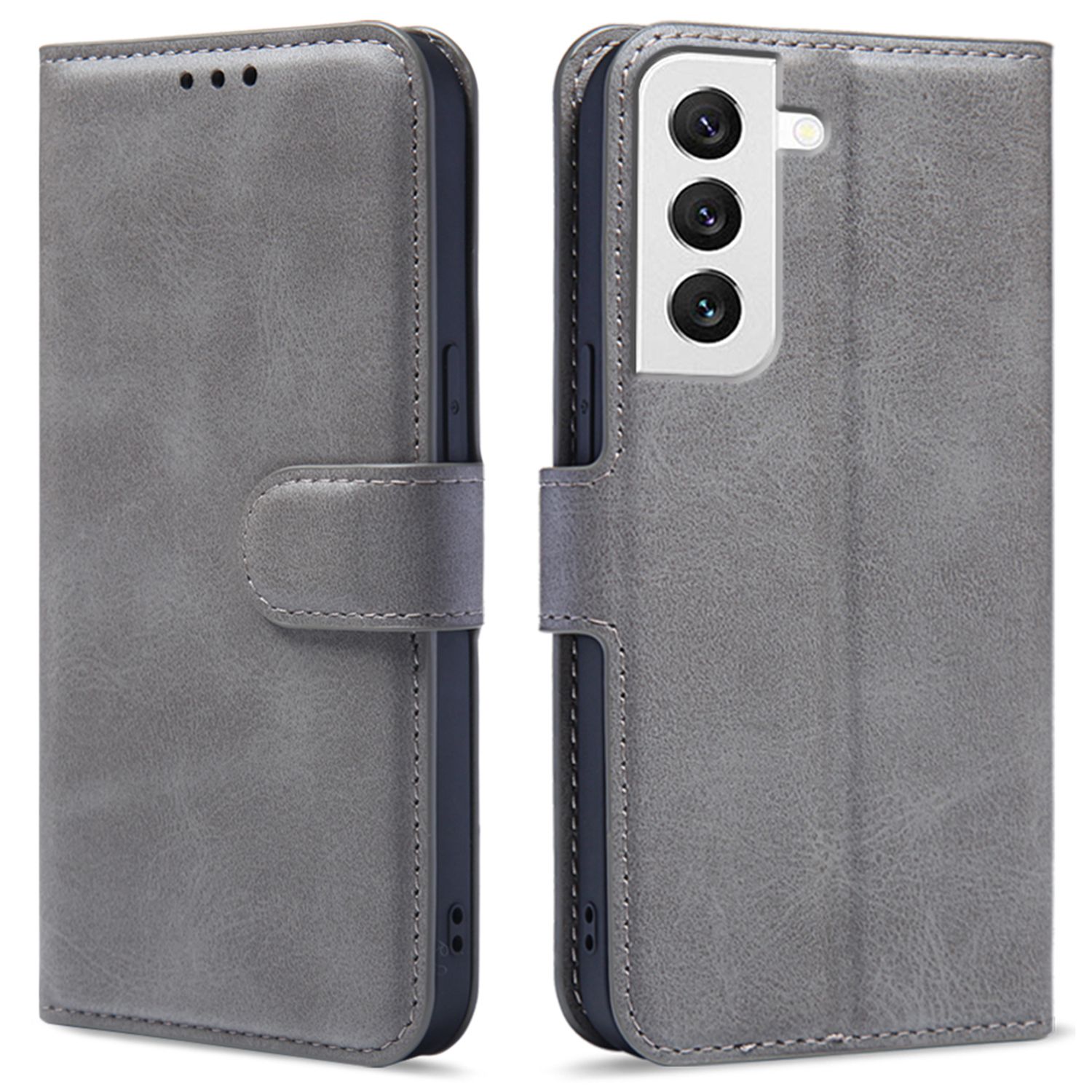 

Для Samsung Galaxy S22 5G Design Design Magnetic Anti-scratch pu Leather+TPU Case Cope Cope Phone Phone Phone - Серый, Galaxy S22 5G