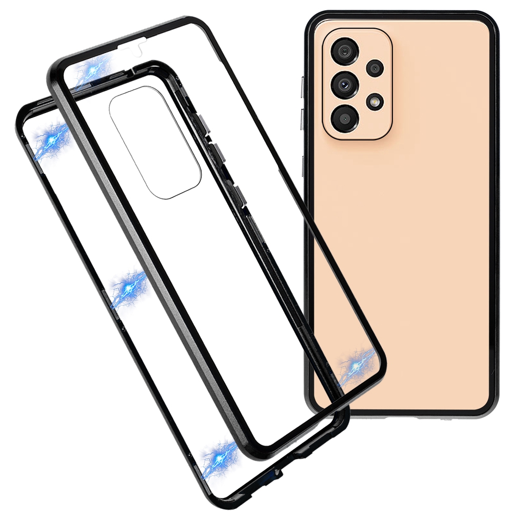 

For Samsung Galaxy A33 5G Full Protection Phone Case Double-Sided Tempered Glass + Metal Frame Magnetic Closure Cover - Black, Samsung Galaxy A33 5G
