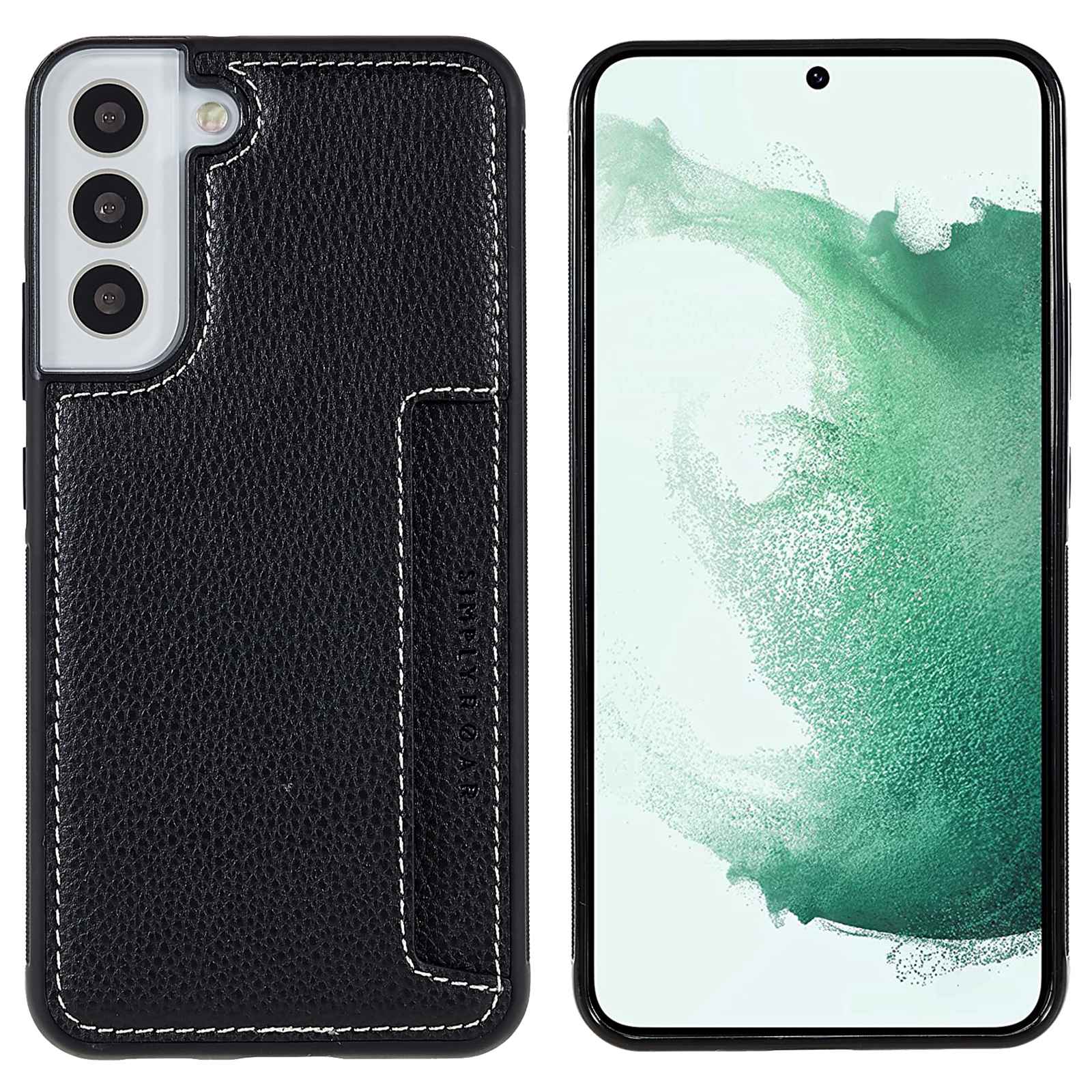 

ROAR For Samsung Galaxy S22+ 5G Card Slot Litchi Texture Phone Cover Leather Coated PC + TPU Case - Black, Galaxy S22+ 5G