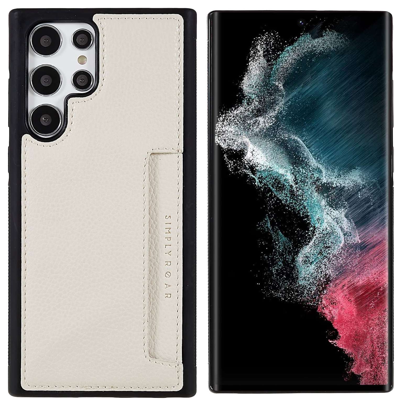 

ROAR For Samsung Galaxy S22 Ultra 5G Litchi Texture Leather Coated PC + TPU Anti-scratch Phone Case with Card Holder - Beige, Galaxy S22 Ultra 5G
