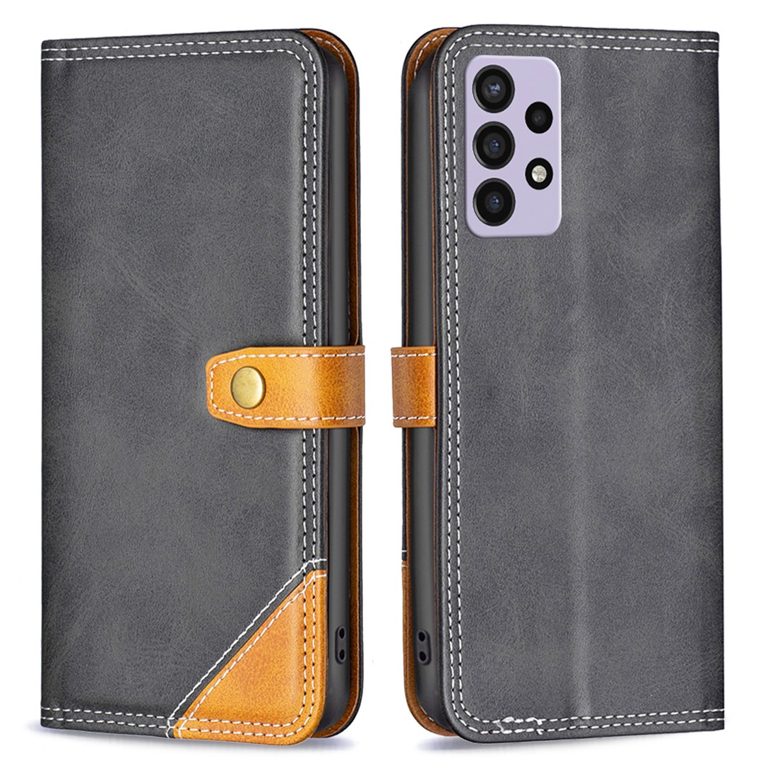 

BINFEN COLOR for Samsung Galaxy A72 4G/5G BF Leather Series-8 Drop-resistant Phone Case 12 Style Double Stitching Lines Splicing PU Leather Adjustable Stand Cover - Black, Galaxy A72 4G