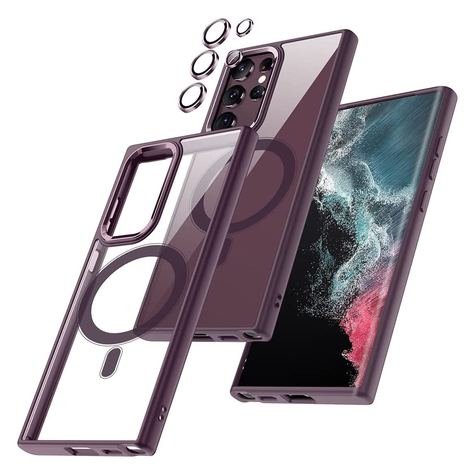

Für Samsung Galaxy S23 Ultra Magnetic Phone Case Acryl+tpu Anti-drop Clear Telefonabdeckung - Weinrot, Galaxy S23 Ultra