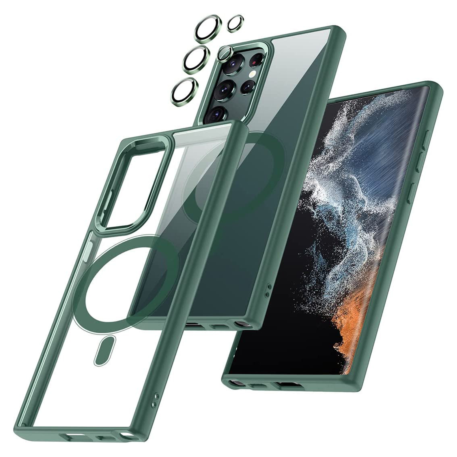 

Für Samsung Galaxy S23 Ultra Magnetic Phone Case Acryl+tpu Anti-drop Clear Telefonabdeckung - Grün, Galaxy S23 Ultra