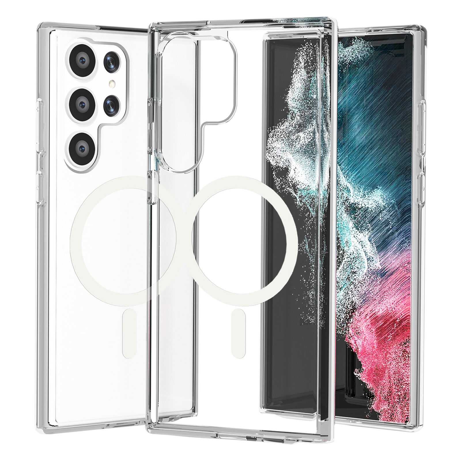 

Für Samsung Galaxy S23 Ultra Magnetic Clear Case Hard PC Soft TPU -schutz Telefonabdeckung - Transparent, Galaxy S23 Ultra