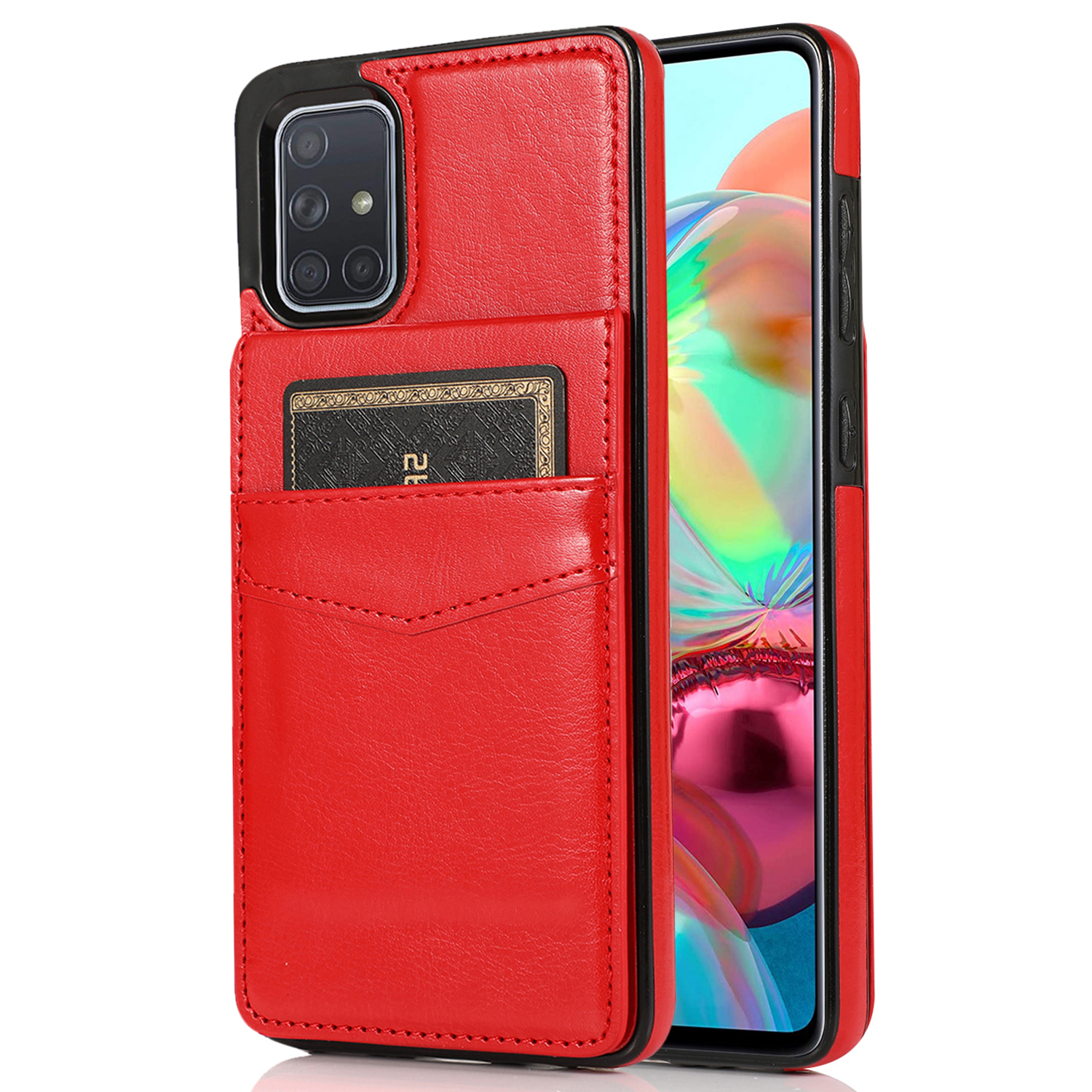 

Für Samsung Galaxy A71 4G SM-A715 Kartenhalter Telefonhülle Leder + Tpu-telefon-kickständer Cover - Rot, Galaxy A71 4G