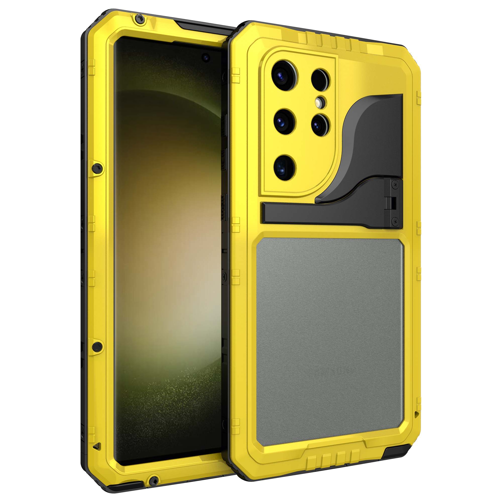 

Für Das Samsung Galaxy S23 Ultra IP68 Water of Water of Case Kickstand Metal + Silicon Protective Phone Deckung Mit Bildschirmschutz - Gelb, Galaxy S23 Ultra