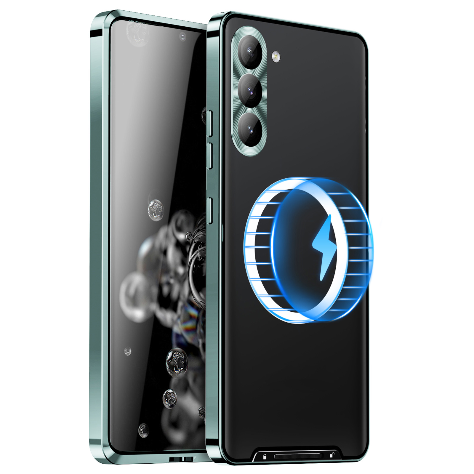 

Für Samsung Galaxy S23 fe Magnetic Phone Case Camera Protection Metal Frame Mattes Rückenabdeckung - Grün, Galaxy S23 FE