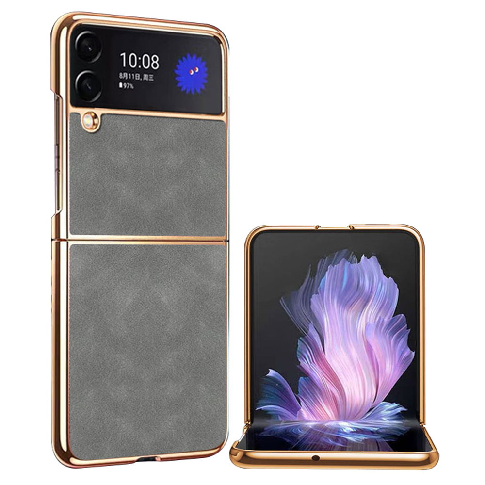 

Für Samsung Galaxy Z Flip4 5G Elektroplattiertes Strukturiertes PU -leder -pc -faltphase -abdeckung Ultra Thin Hülle - Grau, Galaxy Z Flip4 5G